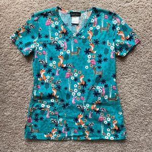 Cherokee XS Teal Fox Scrub Top CK612 FURU